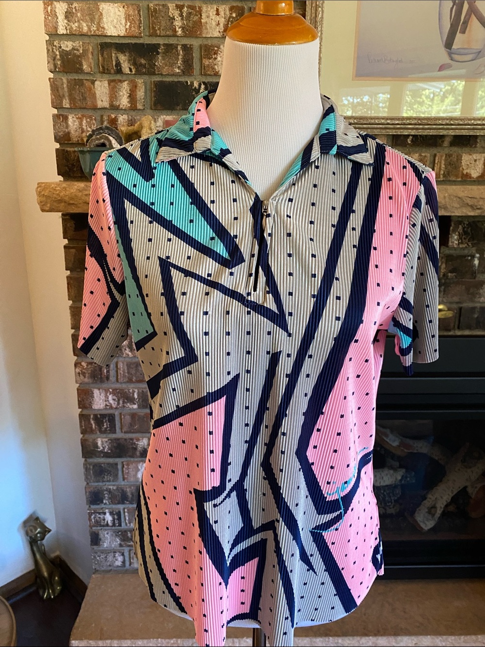 JAMIE SADOCK bright colorful lightweight golf athletic shirt. Zipper at neck.